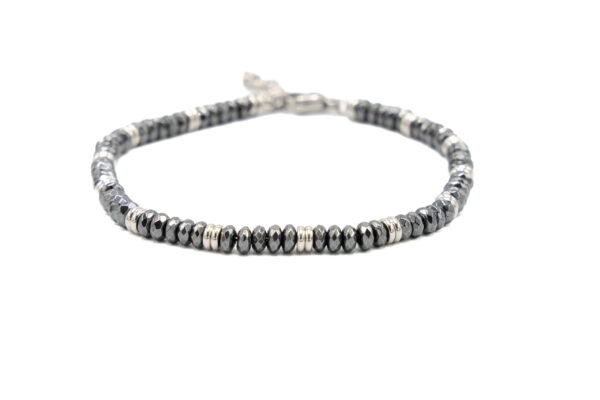 BRACCIALE UOMO PALLINE EMATITE ACCIAIO CHIUSURA CATENA (21 CM)