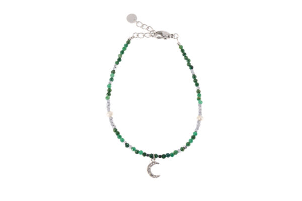 BRACCIALE ACCIAIO GIADA E PERLA CON LUNA PENDENTE STRASS